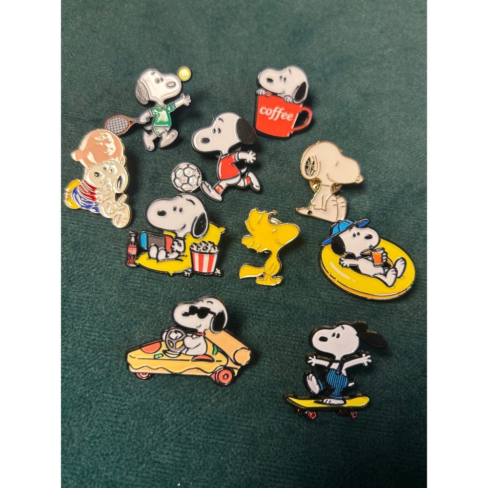 Peanuts Snoopy Woodstock Enamel Pin Set 10pc Pizza Coffee Sports Movie Multi - Picture 3 of 6